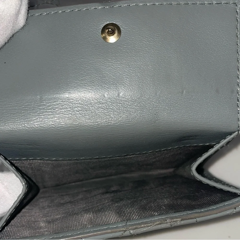 Auth CHRISTIAN DIOR Lady Dior Gray Trifold wallet  with Dior Charm